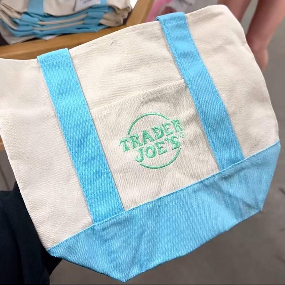 Trader Joe’s mini canvas bag pastel blue NWT